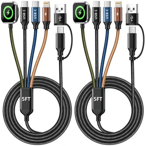 Travel Essentials 4 in 2 Multi Charging Cable for iWatch Charger 2Pack,5FT Travel Essentials 4 in 2 Multi Charging Cable for iWatch Charger 2Pack,5FT