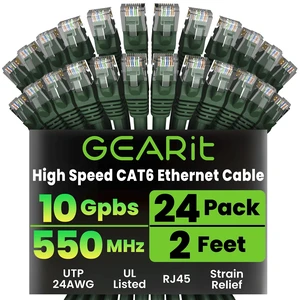 GEARit Cat6 Patch Cables Cat 6 Ethernet Cable 2 ft 24-Pack Green GEARit Cat6 Patch Cables Cat 6 Ethernet Cable 2 ft 24-Pack Green