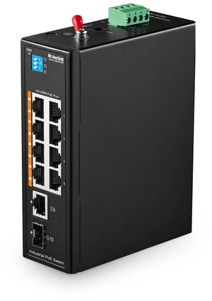 MokerLink 10 Port PoE Industrial Din Rail Switch, 8 Ports PoE+ 100Mbps IEEE802.3af/at, 1 Gigabit Ethernet and 1 SFP Uplink, Vlan & Extend Mode, DIN-Rail & Wall Mount MokerLink 10 Port PoE Industrial Din Rail Switch, 8 Ports PoE+ 100Mbps IEEE802.3af/at, 1 Gigabit Ethernet and 1 SFP Uplink, Vlan & Extend Mode, DIN-Rail & Wall Mount