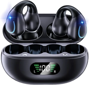Open Ear Bone Conduction Headphones Bluetooth 5.3 Wireless Clip On Earbuds with Digital Display Charging Case 60 Hours Playtime Sport Earphones Built-in Mic IPX7Waterproof for Running Fitness E Open Ear Bone Conduction Headphones Bluetooth 5.3 Wireless Clip On Earbuds with Digital Display Charging Case 60 Hours Playtime Sport Earphones Built-in Mic IPX7Waterproof for Running Fitness E