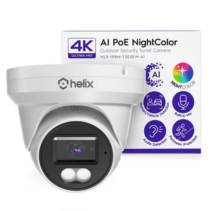 Helix 4K/8-MP Security AI IP PoE Camera, 98ft Night Color, Human Detection, NDAA Compliant, Indoor Outdoor Surveillance Turret, Built in Mic, Support 256GB MicroSD, Deterrent, HLX-IP8M-T303EW-AI Helix 4K/8-MP Security AI IP PoE Camera, 98ft Night Color, Human Detection, NDAA Compliant, Indoor Outdoor Surveillance Turret, Built in Mic, Support 256GB MicroSD, Deterrent, HLX-IP8M-T303EW-AI