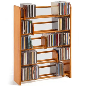 BreezeHug 5 Tier Solid Wood CD Storage Rack, 275+ Capacity Media Display Shelf with 5 Adjustable Sliding Dividers, Floor Standing Organizer for CDs DVDs Vinyl Records, Rustic Home Theater Furniture BreezeHug 5 Tier Solid Wood CD Storage Rack, 275+ Capacity Media Display Shelf with 5 Adjustable Sliding Dividers, Floor Standing Organizer for CDs DVDs Vinyl Records, Rustic Home Theater Furniture