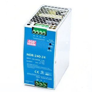 NDR-240-24 240W 24V 10A Industrial DIN Rail Power Supply - Active PFC for Reduced Harmonics, 88.5% Efficiency, Reliable Performance, Ideal for Demanding Industrial Applications and Robotics NDR-240-24 240W 24V 10A Industrial DIN Rail Power Supply - Active PFC for Reduced Harmonics, 88.5% Efficiency, Reliable Performance, Ideal for Demanding Industrial Applications and Robotics
