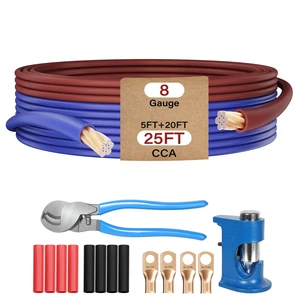 8 AWG Gauge Wire Kit CCA 20 Ft Blue+5 Ft Brown, Primary Automotive Power & Ground Wire Welding Battery Cable All-in-One Set for Car Audio RV Trailer Amp Marine+Lugs,Heat Shrink, Cutter &Crimping Tool 8 AWG Gauge Wire Kit CCA 20 Ft Blue+5 Ft Brown, Primary Automotive Power & Ground Wire Welding Battery Cable All-in-One Set for Car Audio RV Trailer Amp Marine+Lugs,Heat Shrink, Cutter &Crimping Tool