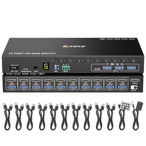 10 Port HDMI KVM Switch 4K@60Hz EDID Simulation, USB 3.0 KVM Switch HDMI for 10 Computers Share 1 Monitor and 4 USB Devices, KVM Switches with Audio RS232 Wired Remote 12V Power and USB Cable 10 Port HDMI KVM Switch 4K@60Hz EDID Simulation, USB 3.0 KVM Switch HDMI for 10 Computers Share 1 Monitor and 4 USB Devices, KVM Switches with Audio RS232 Wired Remote 12V Power and USB Cable