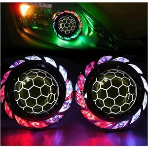HGTHXDF 3.0 Inch Blue Honeycomb Projector Lens with RGB Spiral Shrouds,Universal Headlight Retrofit Kit with Hi/Low Beam for H1 H4 H7 Car Motorcycle Headlight HGTHXDF 3.0 Inch Blue Honeycomb Projector Lens with RGB Spiral Shrouds,Universal Headlight Retrofit Kit with Hi/Low Beam for H1 H4 H7 Car Motorcycle Headlight