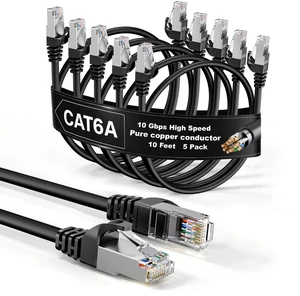 5-Pack 10Gbps Shielded Cat 6A Ethernet Cable 10FT, Pure Copper Cat6A Cable 5-Pack 10Gbps Shielded Cat 6A Ethernet Cable 10FT, Pure Copper Cat6A Cable