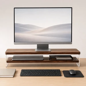 2-Tier Monitor Stand Riser, Keyboard Storage, Wood-Look, Acrylic Sides 2-Tier Monitor Stand Riser, Keyboard Storage, Wood-Look, Acrylic Sides