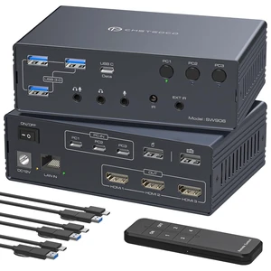 Thunderbolt 4 KVM Switch Docking Station for 3 Monitors 3 Laptops or Macbooks Triple 4K@60Hz HDMI Display with DisplayLink Allows 3 Computers to Share 1G Ethernet, Audio & USB-A/C Ports Thunderbolt 4 KVM Switch Docking Station for 3 Monitors 3 Laptops or Macbooks Triple 4K@60Hz HDMI Display with DisplayLink Allows 3 Computers to Share 1G Ethernet, Audio & USB-A/C Ports