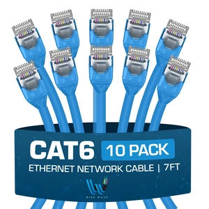 WIRE WAVE Cat6 Ethernet Cable (10-Pack - 7 Feet - Blue) - High Speed 24AWG Bump Boot, Cat6 RJ45 Internet LAN Patch, Network Cable. Computer Cord, Gaming WIRE WAVE Cat6 Ethernet Cable (10-Pack - 7 Feet - Blue) - High Speed 24AWG Bump Boot, Cat6 RJ45 Internet LAN Patch, Network Cable. Computer Cord, Gaming