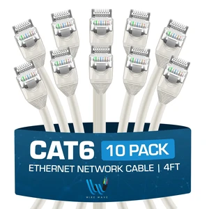 WIRE WAVE Cat6 Ethernet Cable (10-Pack - 4 Feet - White) - High Speed 24AWG Bump Boot, Cat6 RJ45 Internet LAN Patch, Network Cable. Internet Cord, Gaming WIRE WAVE Cat6 Ethernet Cable (10-Pack - 4 Feet - White) - High Speed 24AWG Bump Boot, Cat6 RJ45 Internet LAN Patch, Network Cable. Internet Cord, Gaming