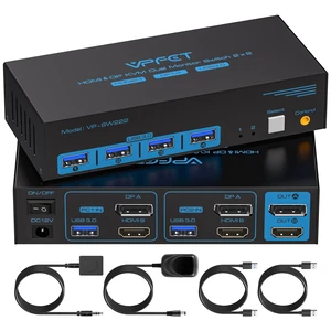 4K@120Hz Kvm Switch 2 Monitors 2 Computers 8K HDMI Displayport Dual Monitor KVM Switches 2 Ports for 2 PC Share Mouse Keyboard and 2 Screens with Desktop Controller and 2 USB 3.0 Cables 4K@120Hz Kvm Switch 2 Monitors 2 Computers 8K HDMI Displayport Dual Monitor KVM Switches 2 Ports for 2 PC Share Mouse Keyboard and 2 Screens with Desktop Controller and 2 USB 3.0 Cables
