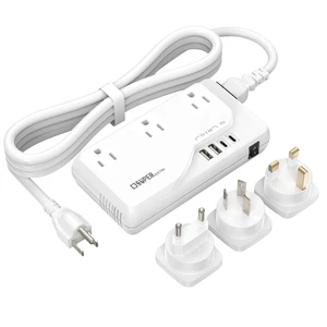 Super Electro 220v to 110v Voltage Converter, International Travel Adapter with 4 USB Charger (2 USB C), 3 AC Sockets and EU/UK/AU/Plug Power Adaptor for Hair Dryer Straightener/Curling Iron Super Electro 220v to 110v Voltage Converter, International Travel Adapter with 4 USB Charger (2 USB C), 3 AC Sockets and EU/UK/AU/Plug Power Adaptor for Hair Dryer Straightener/Curling Iron