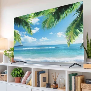 TV Cover for 55 inch Screen Blue Ocean Beach Sea Water Washable Stretch Fabric TV Cover, Summer Tropical Leaves Reusable Television Screen Covers for Sofa Living Room Home Decor TV Cover for 55 inch Screen Blue Ocean Beach Sea Water Washable Stretch Fabric TV Cover, Summer Tropical Leaves Reusable Television Screen Covers for Sofa Living Room Home Decor