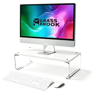 GRASS BROOK Acrylic Monitor & Laptop Stand Riser L18.5 x H5, White GRASS BROOK Acrylic Monitor & Laptop Stand Riser L18.5 x H5, White