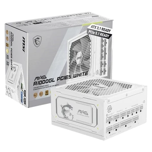 MSI MAG A1000GL PCIE5 White, Fully Modular Compact Gaming 1000W Power Supply, 80+ Gold, ATX 3.1 & PCIe 5.1 Ready, Native Dual-Color 12V-2x6 Cable, Low-Noise, Embossed Jacket Cables, 10 Year Warranty MSI MAG A1000GL PCIE5 White, Fully Modular Compact Gaming 1000W Power Supply, 80+ Gold, ATX 3.1 & PCIe 5.1 Ready, Native Dual-Color 12V-2x6 Cable, Low-Noise, Embossed Jacket Cables, 10 Year Warranty