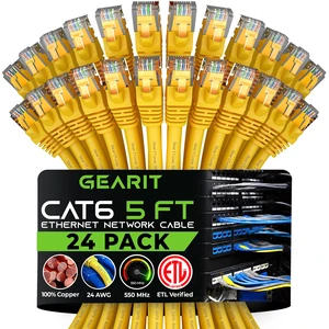 GEARit Cat6 Patch Cables Cat 6 Ethernet Cable 5 ft 24-Pack Yellow GEARit Cat6 Patch Cables Cat 6 Ethernet Cable 5 ft 24-Pack Yellow