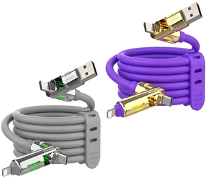 MFish 2-Pack 240W 4-in-1 Multi Charging Cable, Grey+Purple, 6.6FT MFish 2-Pack 240W 4-in-1 Multi Charging Cable, Grey+Purple, 6.6FT