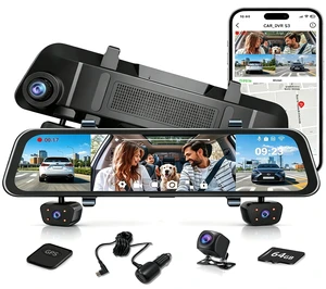 4-Channel Mirror Dash Cam, 12" IPS Touch, 5.8GHz WiFi GPS, 64GB SD Card 4-Channel Mirror Dash Cam, 12" IPS Touch, 5.8GHz WiFi GPS, 64GB SD Card