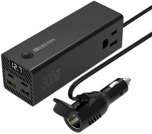 HITRENDS 300W Car Power Inverter, DC 12V to AC 110V with 2 USB Ports, 2 Type-C Ports, and 2 AC Outlets for Car, Home, and Travel Use (Black) HITRENDS 300W Car Power Inverter, DC 12V to AC 110V with 2 USB Ports, 2 Type-C Ports, and 2 AC Outlets for Car, Home, and Travel Use (Black)