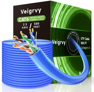 Veigrvy Cat 6 Bulk Ethernet Cable 500 ft, 23AWG Solid Bare Copper, High Speed Cat6 Network LAN Cable with RJ45 Connector, 550MHz 10Gbps, PoE+, UTP, Compatible with Router, Modem, Gaming, PC, Blue Veigrvy Cat 6 Bulk Ethernet Cable 500 ft, 23AWG Solid Bare Copper, High Speed Cat6 Network LAN Cable with RJ45 Connector, 550MHz 10Gbps, PoE+, UTP, Compatible with Router, Modem, Gaming, PC, Blue