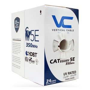 Vertical Cable Cat5e, 350 Mhz, UTP, UV Jacket, Outdoor, CMX, 1000ft, Bulk Ethernet Cable, White Vertical Cable Cat5e, 350 Mhz, UTP, UV Jacket, Outdoor, CMX, 1000ft, Bulk Ethernet Cable, White