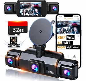 4K Dash Cam for Car 4 Channels, 360 Rotating Driving Recorder, 4K Front and 1080P Rear/Left/Right Cameras, Night Vision, 24H Parking Monitor, 32GB Micro SD Card Included 4K Dash Cam for Car 4 Channels, 360 Rotating Driving Recorder, 4K Front and 1080P Rear/Left/Right Cameras, Night Vision, 24H Parking Monitor, 32GB Micro SD Card Included