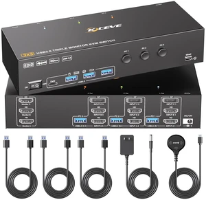 KVM Switch 3 Monitors 3 Computers EDID Simulation 4K@60Hz,HDMI Displayport Triple Monitor KVM Switch,3 Monitor KVM with 4 USB 3.0 Ports for Keyboard Mouse, Wired Remote and 3 USB3.0 Cables Included KVM Switch 3 Monitors 3 Computers EDID Simulation 4K@60Hz,HDMI Displayport Triple Monitor KVM Switch,3 Monitor KVM with 4 USB 3.0 Ports for Keyboard Mouse, Wired Remote and 3 USB3.0 Cables Included
