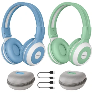SIMOLIO 2 Pack Bluetooth Kids Headphones with Case, Built-in Mic for School SIMOLIO 2 Pack Bluetooth Kids Headphones with Case, Built-in Mic for School