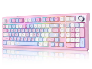 Creamy Keyboard with Number Pad Wireless Mechanical Keyboard with Knob Pink Creamy Keyboard with Number Pad Wireless Mechanical Keyboard with Knob Pink