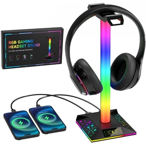 Hcman Headphone Stand Gaming Headset Holder RGB PC Gaming Accessories for Desk, Cool LED Headset Stand with 2 USB Charger for Gamer, Black Hcman Headphone Stand Gaming Headset Holder RGB PC Gaming Accessories for Desk, Cool LED Headset Stand with 2 USB Charger for Gamer, Black
