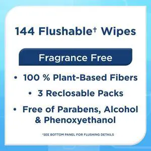 Equate Flushable Wet Wipes, Fragrance Free, 144 Wipes, 3 Pack Equate Flushable Wet Wipes, Fragrance Free, 144 Wipes, 3 Pack