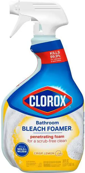 Clorox Bleach Foamer Bathroom and Shower Cleaner Spray, Crisp Lemon, 30 fl oz Clorox Bleach Foamer Bathroom and Shower Cleaner Spray, Crisp Lemon, 30 fl oz