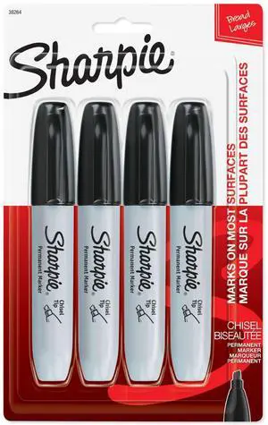 Sharpie Permanent Markers, Chisel Tip, Black, 4 Count Sharpie Permanent Markers, Chisel Tip, Black, 4 Count
