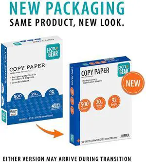 Pen + Gear Copy Paper, 8.5" x 11", 92 Bright, White, 20 lb., 1 Ream (500 Sheets) Pen + Gear Copy Paper, 8.5" x 11", 92 Bright, White, 20 lb., 1 Ream (500 Sheets)