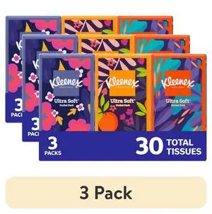 (3 Pack) Kleenex OnTheGo 3Ply Facial Tissues, 30 Total Tissues, Portable Travel Size Soft Facial Tissue Packs (3 Pack) Kleenex OnTheGo 3Ply Facial Tissues, 30 Total Tissues, Portable Travel Size Soft Facial Tissue Packs
