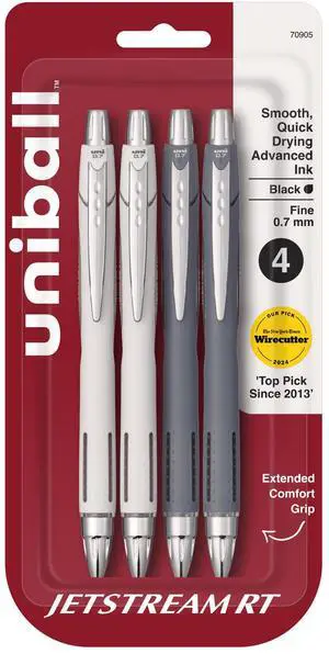 uniball Jetstream Retractable Ballpoint Pens, Fine Point 0.7mm, Black Ink, 4 Count, Smooth Writing Retractable Office Ballpoint Pens uniball Jetstream Retractable Ballpoint Pens, Fine Point 0.7mm, Black Ink, 4 Count, Smooth Writing Retractable Office Ballpoint Pens