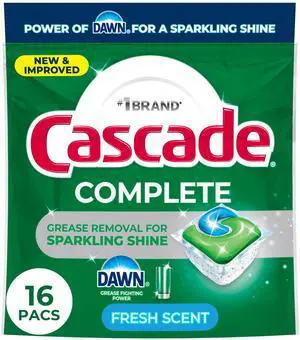Cascade Complete Action Pacs Dishwasher Detergent, Fresh Scent, 16 Count, PreMeasured Dishwasher Pods for Automatic Dishwashing Cascade Complete Action Pacs Dishwasher Detergent, Fresh Scent, 16 Count, PreMeasured Dishwasher Pods for Automatic Dishwashing