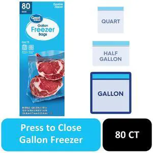 80 Count Great Value Freezer Guard Double Zipper Gallon Freezer Bag 80 Count Great Value Freezer Guard Double Zipper Gallon Freezer Bag