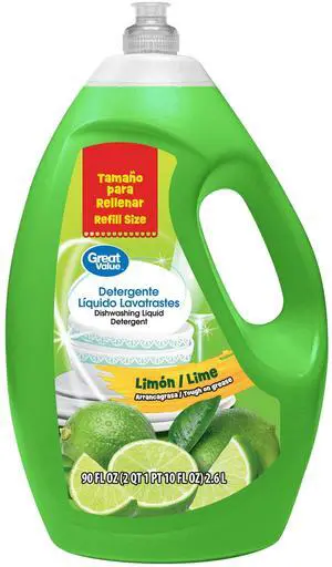 Great Value Liquid Dish Washing Detergent, Limon/Lime, 90 fl oz Great Value Liquid Dish Washing Detergent, Limon/Lime, 90 fl oz