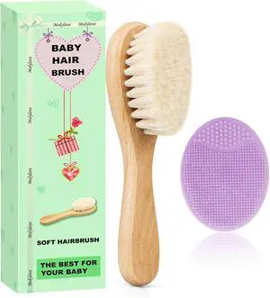 Baby Hair Brush and Purple Cradle Cap Brush Set for Newborns and Toddlers, Wooden Baby Hair Brush Set with Soft Goat Bristle, Baby Hair Care Kit 2PCS Baby Hair Brush and Purple Cradle Cap Brush Set for Newborns and Toddlers, Wooden Baby Hair Brush Set with Soft Goat Bristle, Baby Hair Care Kit 2PCS