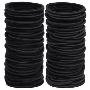 Sderoq 100 Pack Women's Elastic Hair Ties, 4mm Black Ponytail Holders, 2-inch Diameter Elastic Bands for Medium to Thick Hair Sderoq 100 Pack Women's Elastic Hair Ties, 4mm Black Ponytail Holders, 2-inch Diameter Elastic Bands for Medium to Thick Hair