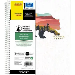 Five Star National Wildlife Federation Spiral Notebook + Study App, 1 Subject, College Ruled, 11" x 8.5", 80 Sheets, Forest Bear, 1 Count (820088FM) Five Star National Wildlife Federation Spiral Notebook + Study App, 1 Subject, College Ruled, 11" x 8.5", 80 Sheets, Forest Bear, 1 Count (820088FM)