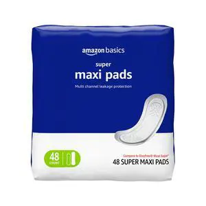 Amazon Basics Maxi Pads - Thick, Super Absorbent, Unscented, 48 Count, 1 Pack Amazon Basics Maxi Pads - Thick, Super Absorbent, Unscented, 48 Count, 1 Pack