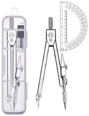 Geometry Compass and Protractor Set, Silver Geometry Compass and Protractor Set, Silver