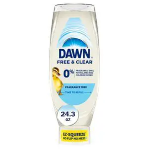 Dawn Free & Clear EZ-Squeeze Dish Soap, Unscented, Grease Removal, Upside Down Bottle, 24.3 Fl Oz Dawn Free & Clear EZ-Squeeze Dish Soap, Unscented, Grease Removal, Upside Down Bottle, 24.3 Fl Oz
