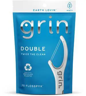 GRIN Double Flosspyx Floss Picks, Mint Flavor, 75 Count, Recycled Plastic, 2-Line Floss GRIN Double Flosspyx Floss Picks, Mint Flavor, 75 Count, Recycled Plastic, 2-Line Floss