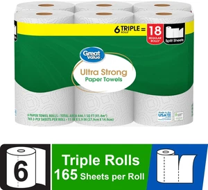 Ultra Strong Paper Towels, Great Value, 6 Triple Rolls Ultra Strong Paper Towels, Great Value, 6 Triple Rolls