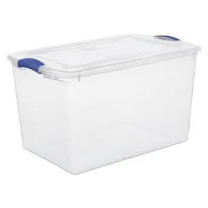 Sterilite Large 66 Quart Latching Storage Bin, Clear Plastic Storage Container with Latch Lid, Blue Sterilite Large 66 Quart Latching Storage Bin, Clear Plastic Storage Container with Latch Lid, Blue