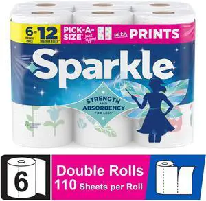Sparkle Pick-A-Size Paper Towels, Multi-Color, 6 Double Rolls, 110 Sheets per Roll Sparkle Pick-A-Size Paper Towels, Multi-Color, 6 Double Rolls, 110 Sheets per Roll